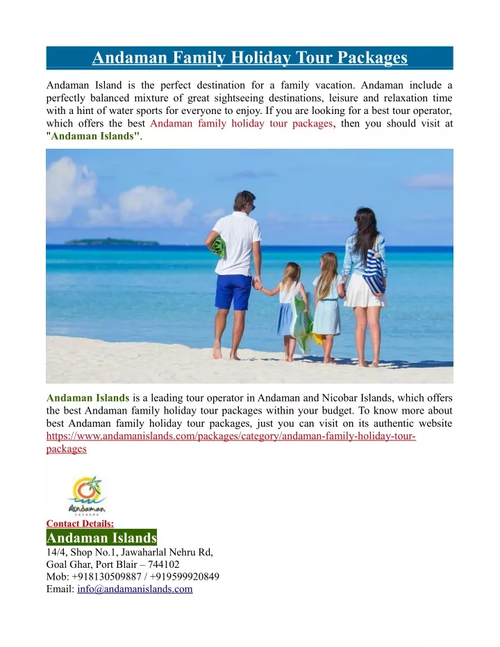 andaman family holiday tour packages