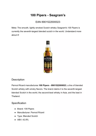 100 pipers seagram s