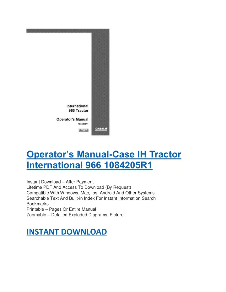 operator s manual case ih tractor international