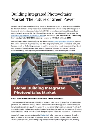 Building Integrated Photovoltaics Market: The Future of Green Power