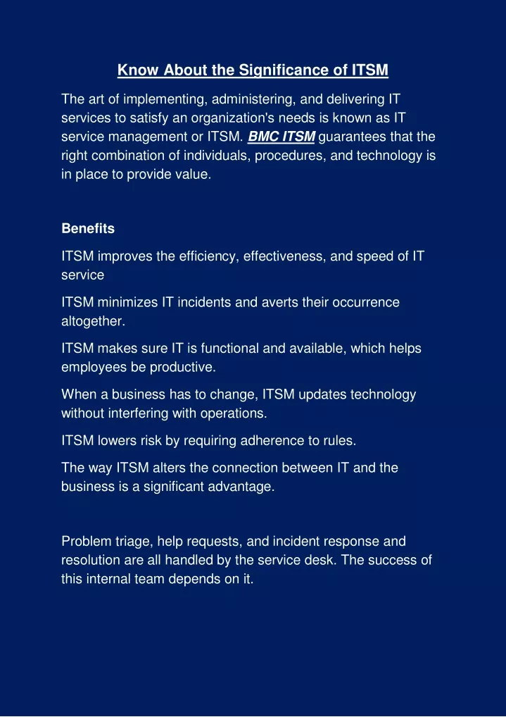 know about the significance of itsm