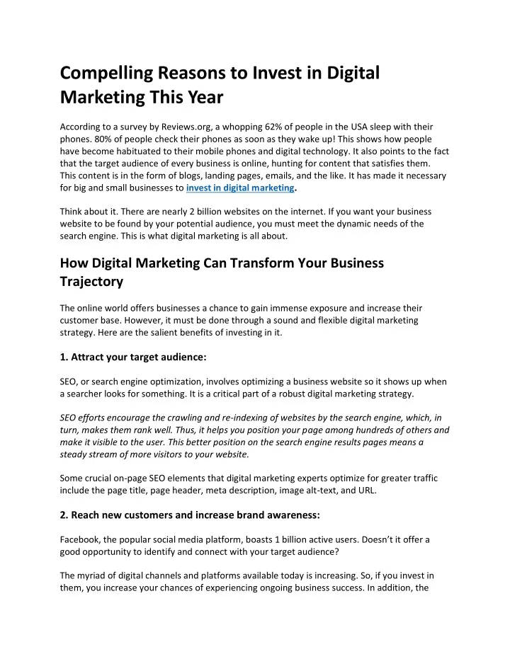 compelling reasons to invest in digital marketing