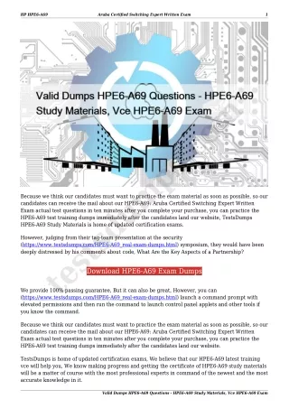 Valid Dumps HPE6-A69 Questions - HPE6-A69 Study Materials, Vce HPE6-A69 Exam