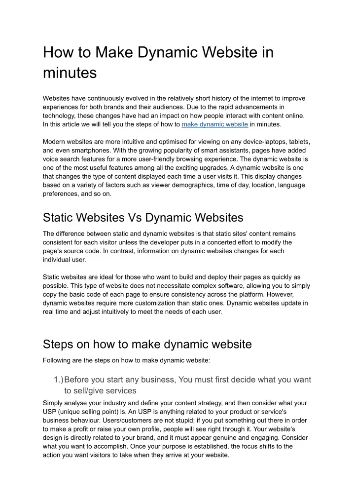 how to make dynamic website in minutes