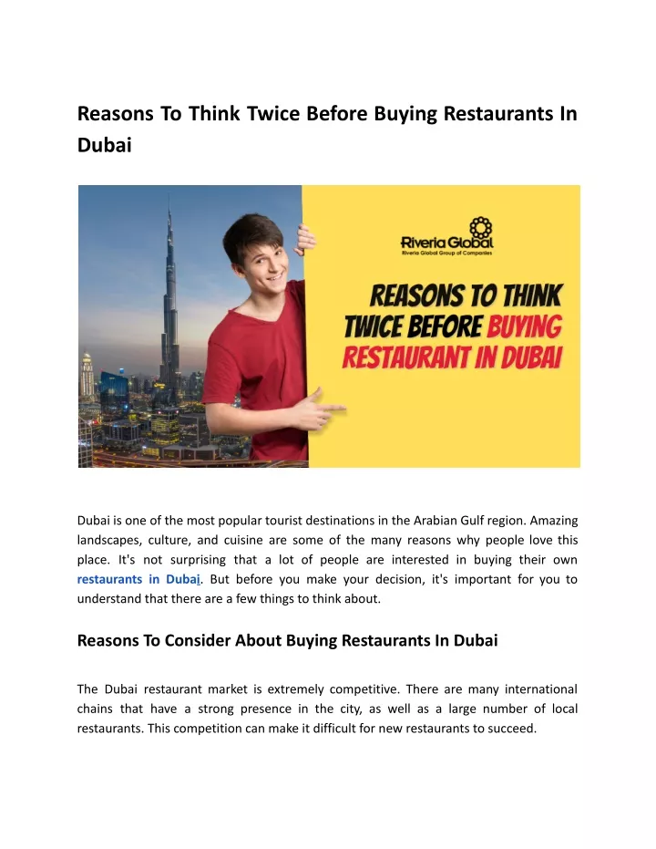 reasons to think twice before buying restaurants