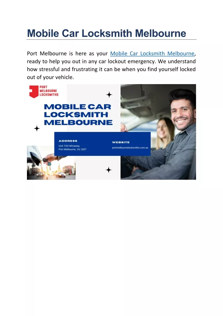 mobile car locksmith melbourne