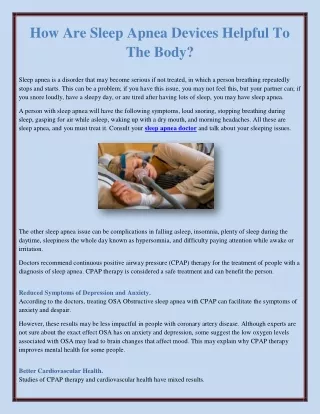 How Are Sleep Apnea Devices Helpful To The Body?