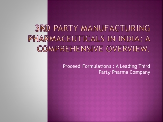 3rd Party Manufacturing Pharmaceuticals in India