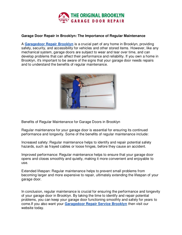 garage door repair in brooklyn the importance