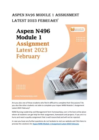 Aspen N496 Module 1 Assignment Latest 2023 February