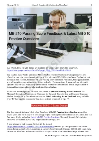 MB-210 Passing Score Feedback & Latest MB-210 Practice Questions