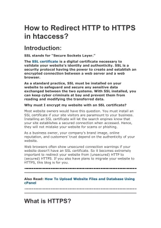 how to redirect http to https in htaccess