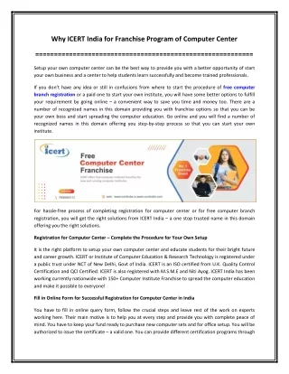 why icert india for franchise program of computer