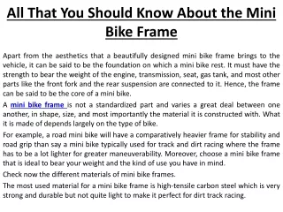 All That You Should Know About the Mini Bike Frame