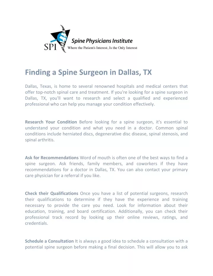 finding a spine surgeon in dallas tx dallas texas