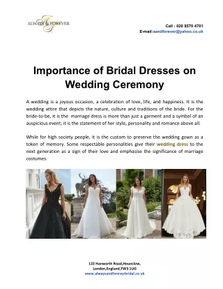 Importance of Bridal Dresses on Wedding Ceremony