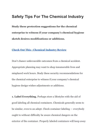 Safety Tips For The Chemical Industry