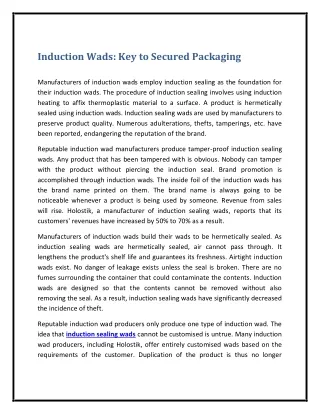 Induction Wads Key to Secured Packaging