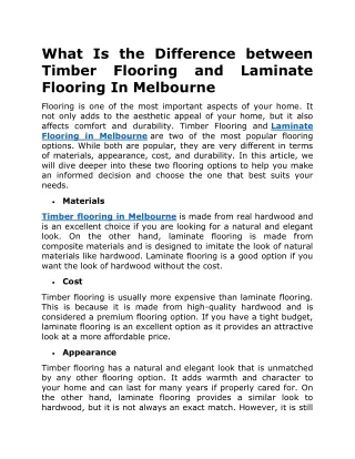 What Is the Difference between Timber Flooring and Laminate Flooring In Melbourne
