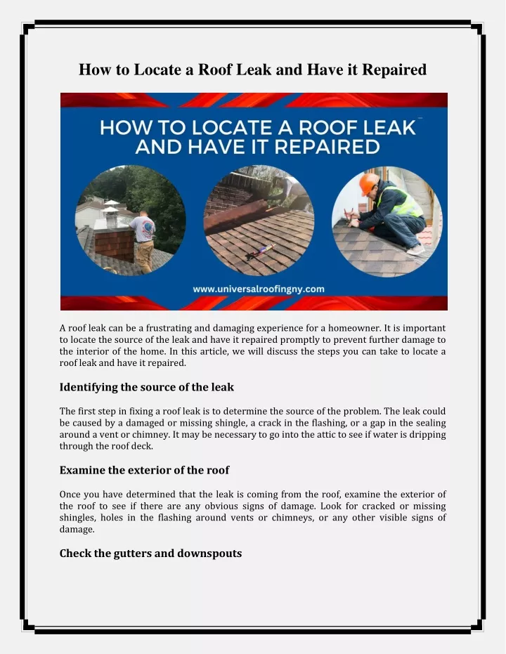 how to locate a roof leak and have it repaired