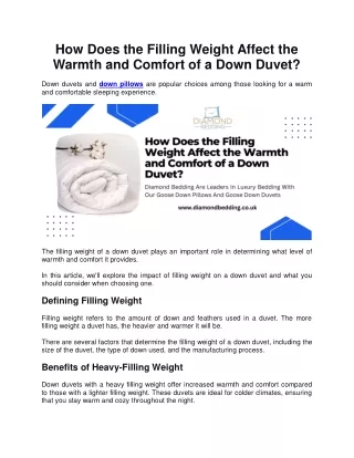 How Does the Filling Weight Affect the Warmth and Comfort of a Down Duvet
