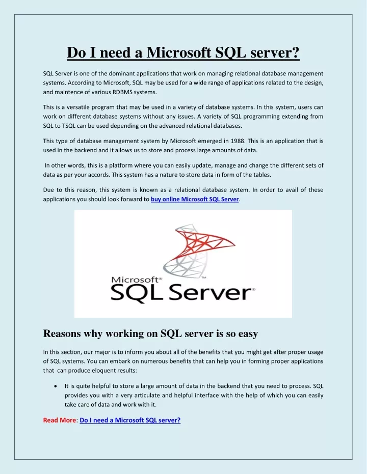 do i need a microsoft sql server