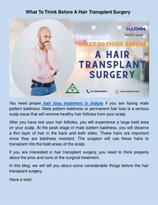 What To Think Before A Hair Transplant Surgery
