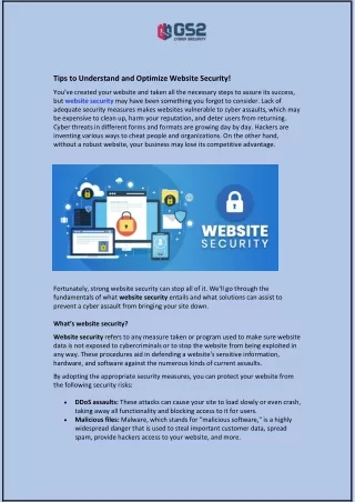 Tips to Understand and Optimize Website Security!