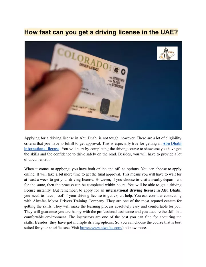 how fast can you get a driving license in the uae