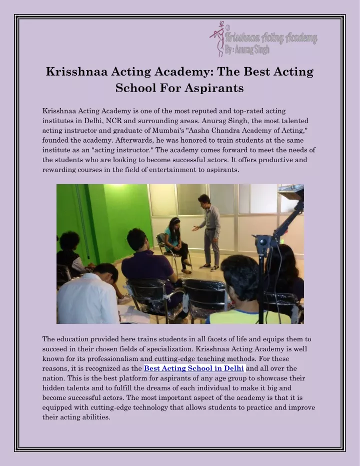 krisshnaa acting academy the best acting school