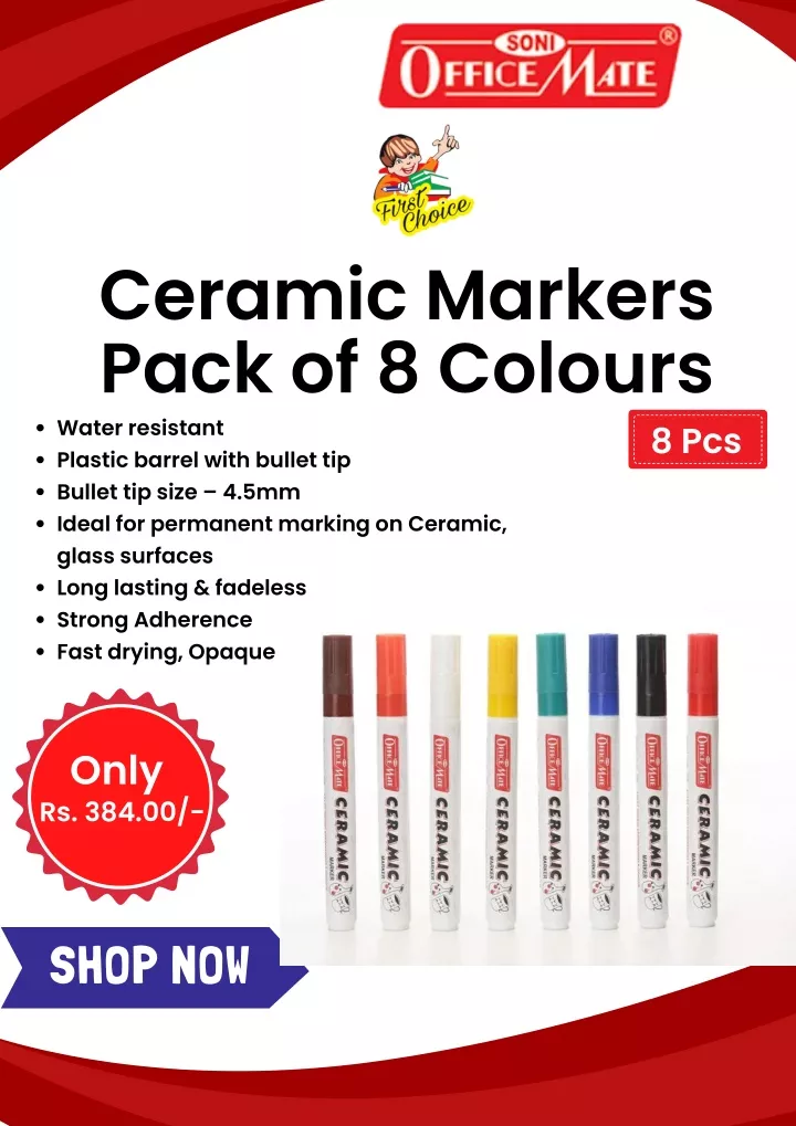 ceramic markers pack of 8 colours water resistant