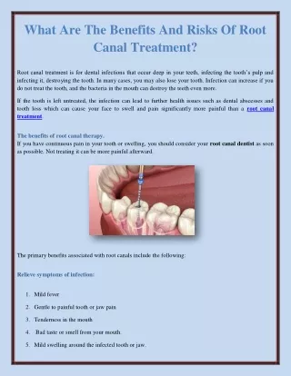What Are The Benefits And Risks Of Root Canal Treatment?