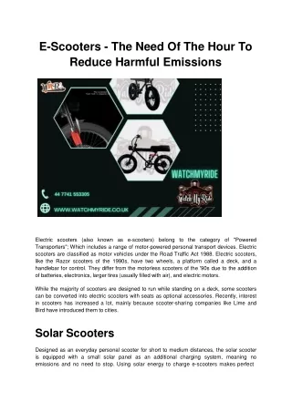 E-Scooters - The Need Of The Hour To Reduce Harmful Emissions.ppt