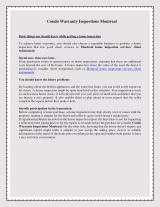 Condo Warranty Inspections Montreal