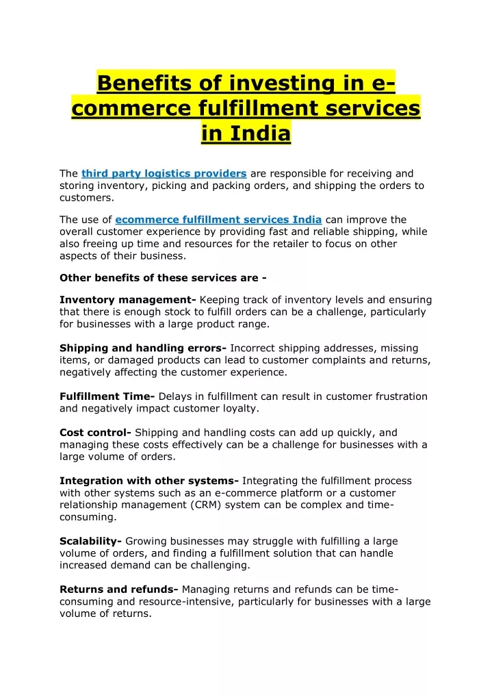 benefits of investing in e commerce fulfillment
