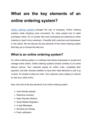 What are the key elements of an online ordering system (2)