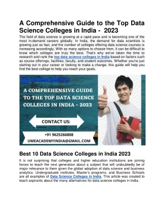 A Comprehensive Guide to the Top Data Science Colleges in India