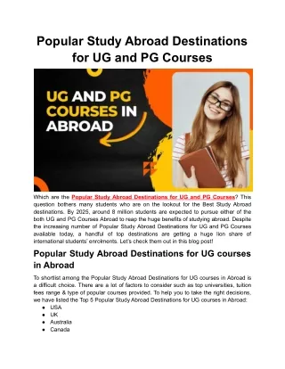 Popular Study Abroad Destinations for UG and PG Courses