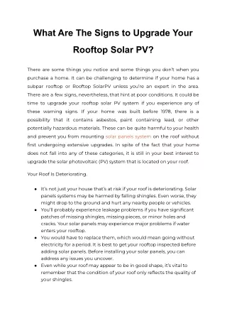 What Are The Signs to Upgrade Your Rooftop Solar PV