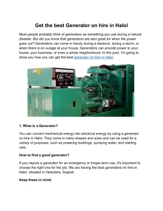 get the best generator on hire in halol