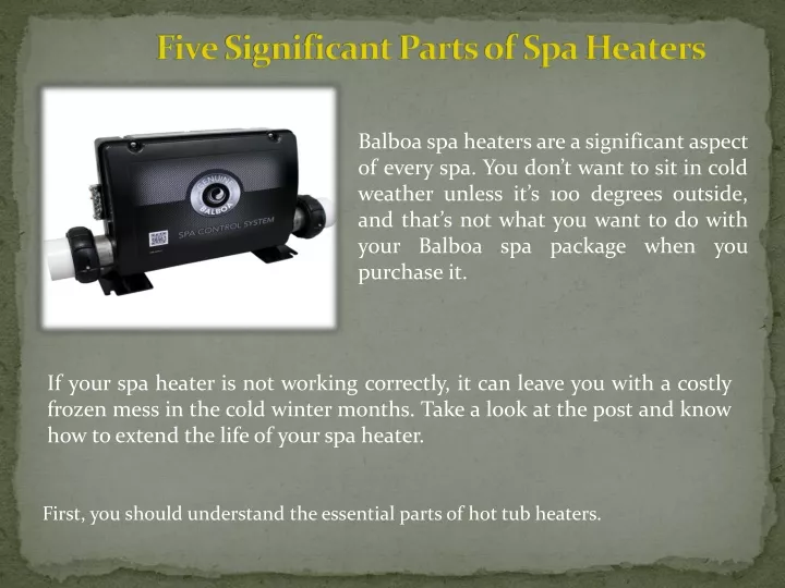 five significant parts of spa heaters