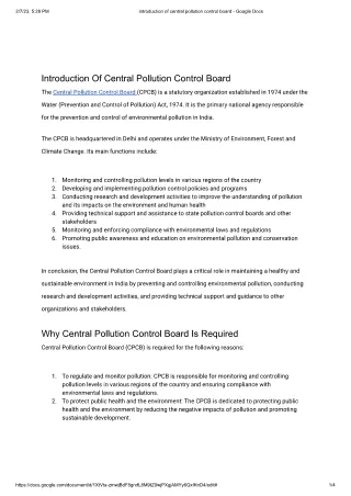 Introduction Of Central Pollution Control Board