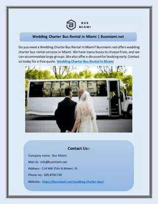 Wedding Charter Bus Rental in Miami | Busmiami.net