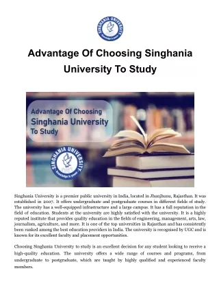 Advantage Of Choosing Singhania University To Study
