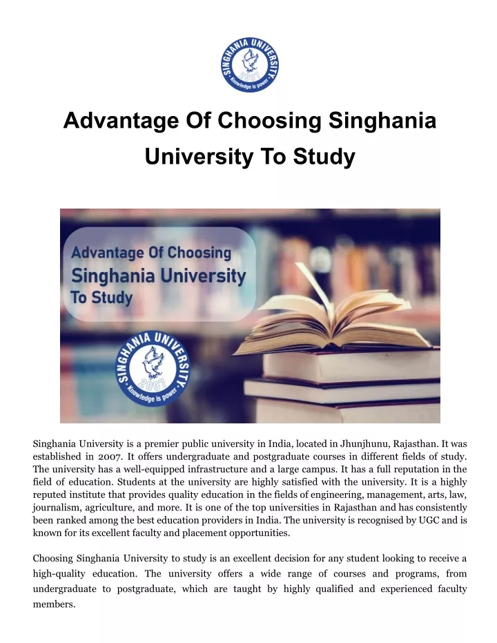 advantage of choosing singhania university