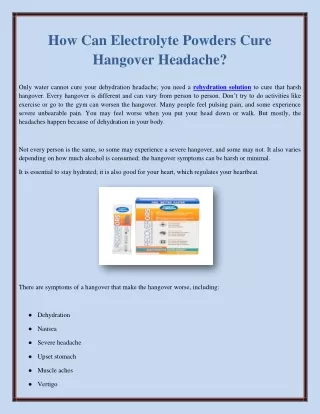 How Can Electrolyte Powders Cure Hangover Headache?