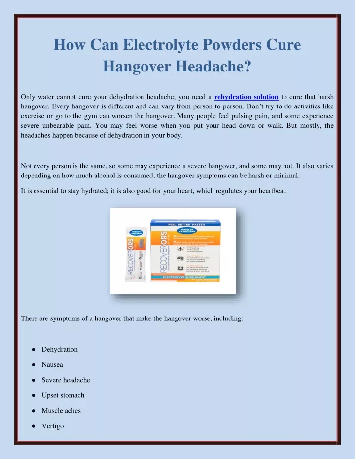 how can electrolyte powders cure hangover headache