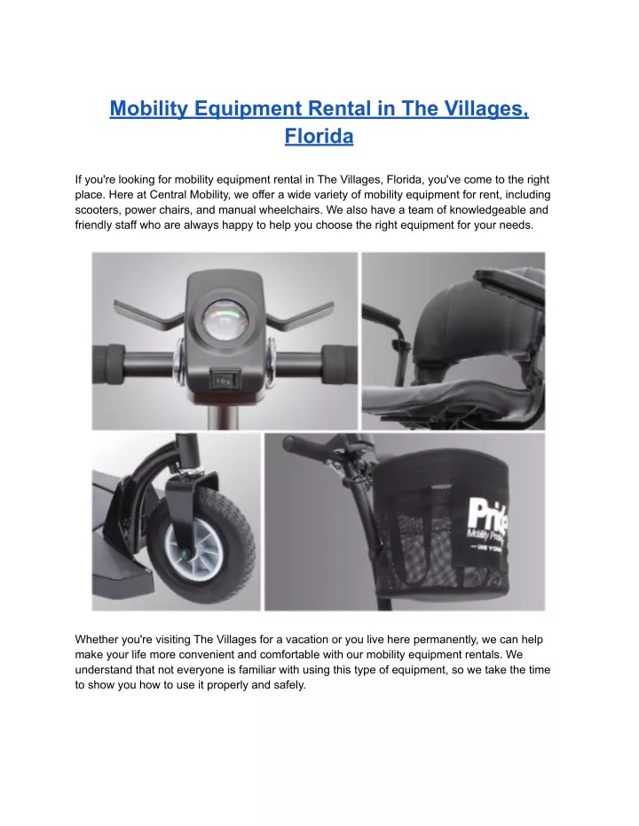 mobility equipment rental in the villages florida