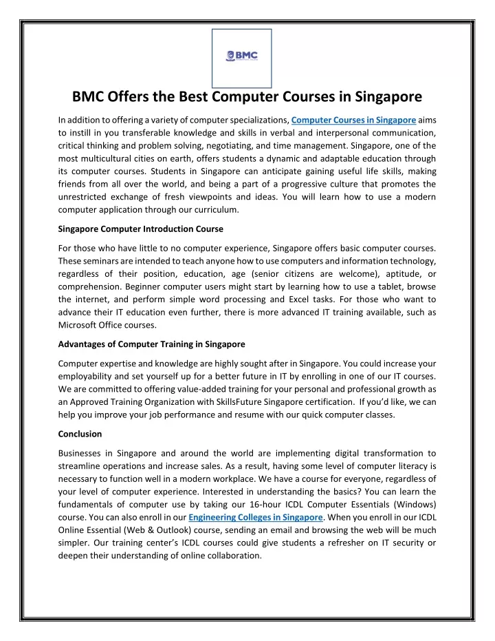bmc offers the best computer courses in singapore