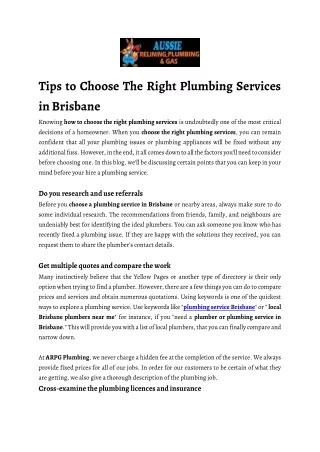 Tips to Choose The Right Plumbing Services in Brisbane